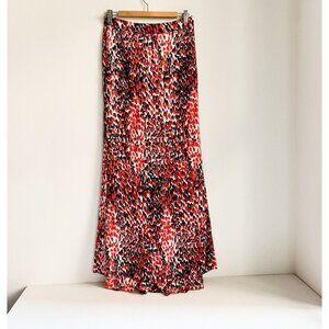 Iceberg SILK geometric Print  Red BlacK White maxi skirt w train 40/M